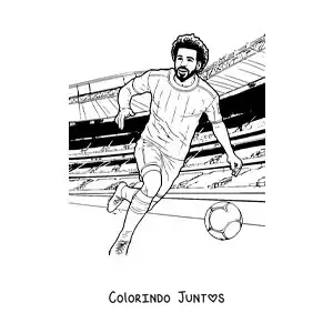 Desenho para colorir do jogador Mohamed Salah em uma partida de futebol