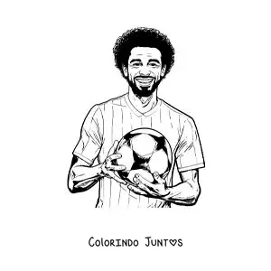 Desenho para colorir de Mohamed Salah animado com uma bola de futebol