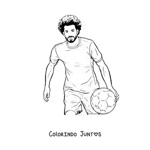 Desenho para colorir de Mohamed Salah animado jogando futebol