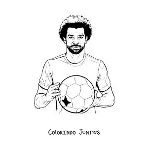 Desenho para colorir de Mohamed Salah com uma bola de futebol