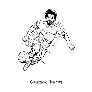 Desenho para colorir de uma caricatura de Mohamed Salah jogando futebol