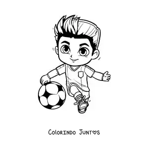 Desenho para colorir de Cristiano Ronaldo kawaii jogando futebol