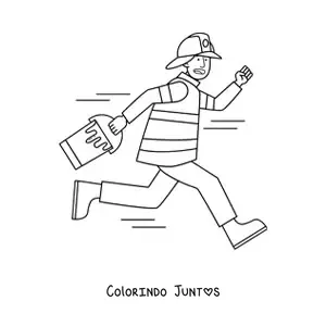 Desenho para colorir de um bombeiro animado com um balde de água