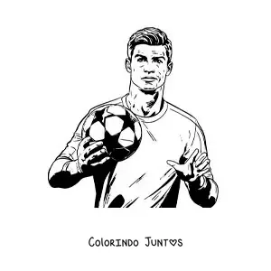Desenho para colorir de Cristiano Ronaldo com uma bola de futebol