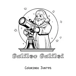 Desenho para colorir de Galileu Galilei animado com um telescopio