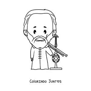 Desenho para colorir de Galileu Galilei kawaii com um telescopio
