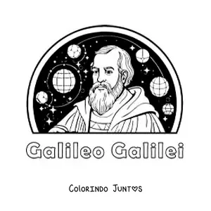 Desenho para colorir de Galileu Galilei com os planetas