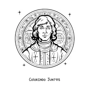 Desenho para colorir de Nicolau Copernico animado com uma mandala