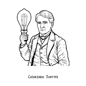 Desenho para colorir de Thomas Edison animado com uma lampada