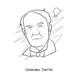 Desenho para colorir de um retrato de Thomas Edison facil com uma lampada