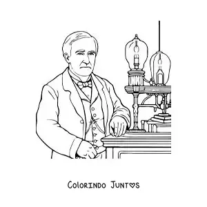 Desenho para colorir do inventor Thomas Edison em sua oficina