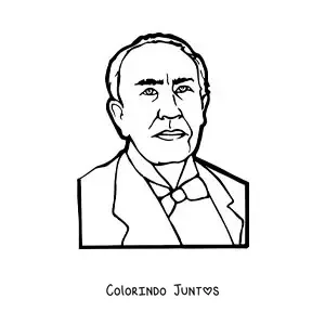 Desenho para colorir de um retrato de Thomas Edison animado facil