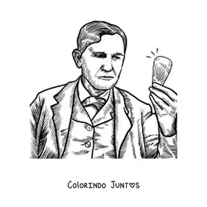 Desenho para colorir de um retrato de Thomas Edison a lapis