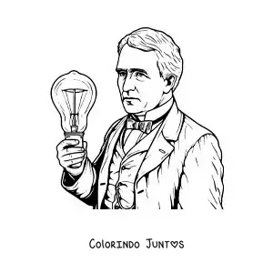Desenho para colorir de Thomas Edison com uma lampada em estilo realista