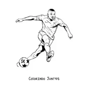 Desenho para colorir de Kylian Mbappe jogando futebol