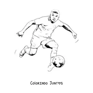 Desenho para colorir de Kylian Mbappe animado jogando futebol