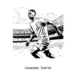 Desenho para colorir de Kylian Mbappe em uma partida de futebol