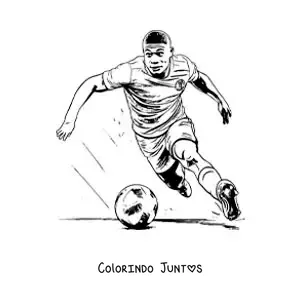 Desenho para colorir de Kylian Mbappe jogando futebol