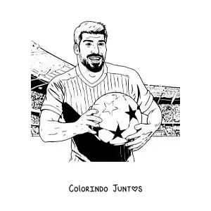 Desenho para colorir de Luis Suarez animado com uma bola de futebol