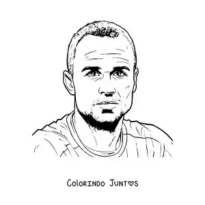 Desenho para colorir de um retrato de Andres Iniesta em estilo realista