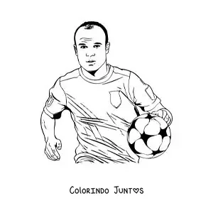 Desenho para colorir de Andres Iniesta animado jogando futebol