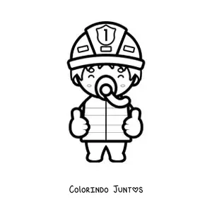 Desenho para colorir de um bombeiro kawaii usando uma máscara respiratória