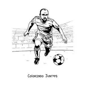 Desenho para colorir de Andres Iniesta em uma partida de futebol