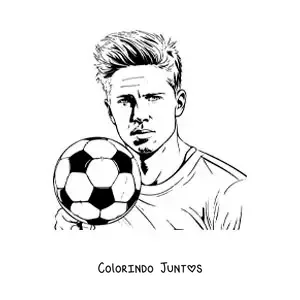 Desenho para colorir de um retrato de Kevin De Bruyne com uma bola de futebol em estilo realista
