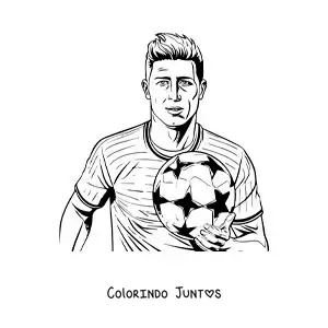 Desenho para colorir de Robert Lewandowski animado com uma bola de futebol