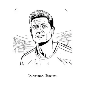 Desenho para colorir de um retrato de Robert Lewandowski animado no estadio