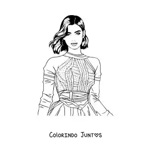 Desenho para colorir de caricatura de Dua Lipa com um vestido