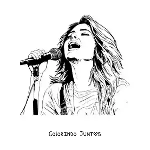 Desenho para colorir de Selena Gomez animada cantando com um microfone