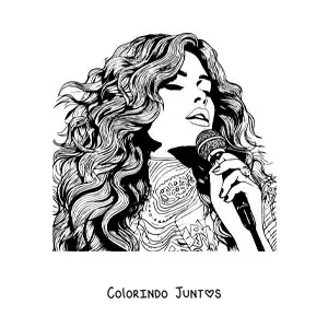 Desenho para colorir de um retrato de Selena Gomez cantando