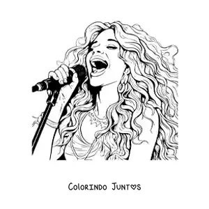 Desenho para colorir de caricatura de Shakira cantando