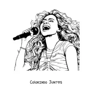 Desenho para colorir de Shakira cantando com um microfone em estilo realista
