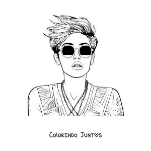 Desenho para colorir de Miley Cyrus animada com oculos de sol e cabelo curto
