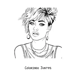 Desenho para colorir de Miley Cyrus animada com penteado curto