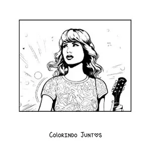 Desenho para colorir de Taylor Swift animada com um violao