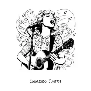 Desenho para colorir de caricatura de Taylor Swift cantando com um violao