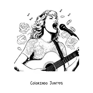 Desenho para colorir de Taylor Swift animada cantando com um violao