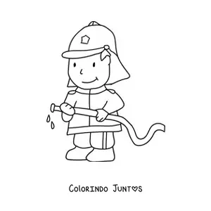 Desenho para colorir de um bombeiro animado sorridente