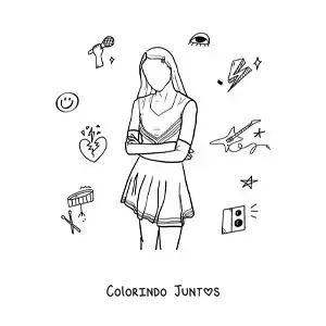Desenho para colorir de silhueta de Olivia Rodrigo sem rosto no album Sour