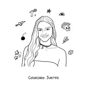 Desenho para colorir de um retrato de Olivia Rodrigo animada