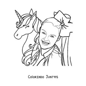 Desenho para colorir de Jojo Siwa com um unicornio