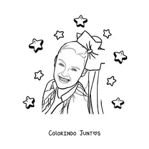 Desenho para colorir de um retrato de Jojo Siwa com estrelas