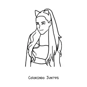 Desenho para colorir de Ariana Grande animada kawaii com orelhas de gato