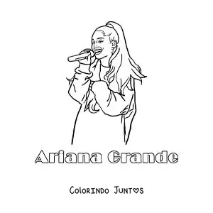 Desenho para colorir de um retrato de Ariana Grande animada cantando com o nome dela