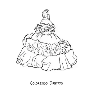 Desenho para colorir de Ariana Grande animada com um lindo vestido