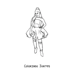 Desenho para colorir de Ariana Grande animada com vestido e botas