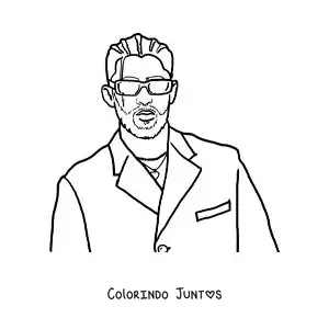 Desenho para colorir de um retrato animado de Bad Bunny